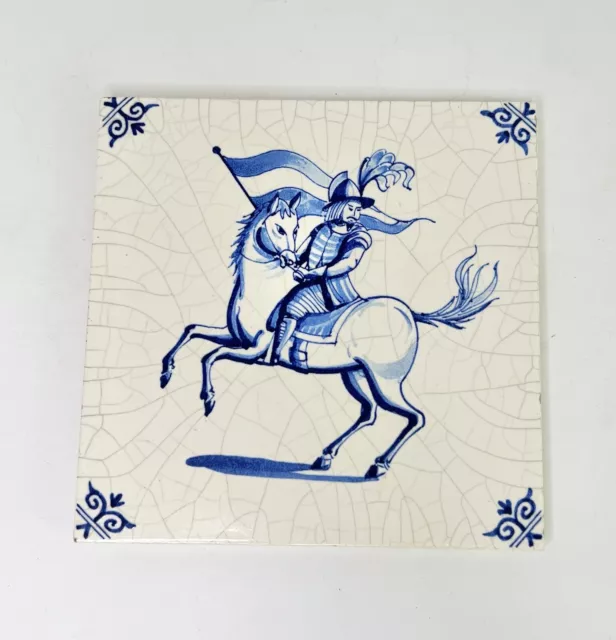 VTG Delft Blue Dutch Tile Horseman Rider Soldier Horse Transferware Westraven