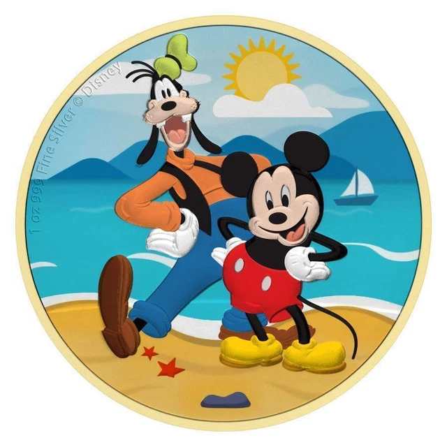 Niue Islands 2021 2 $ Disney - Mickey & Goofy Beach 1 Oz Silver Coin
