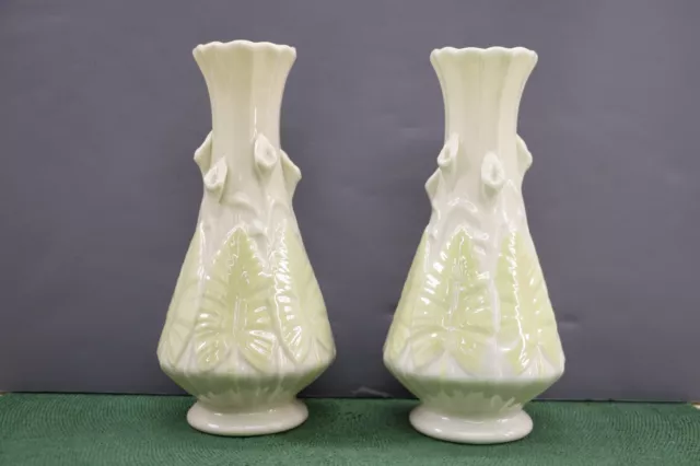 Vintage Pair Belleek Calla Lily Nile Vase 6Th Green 1965 - 1980