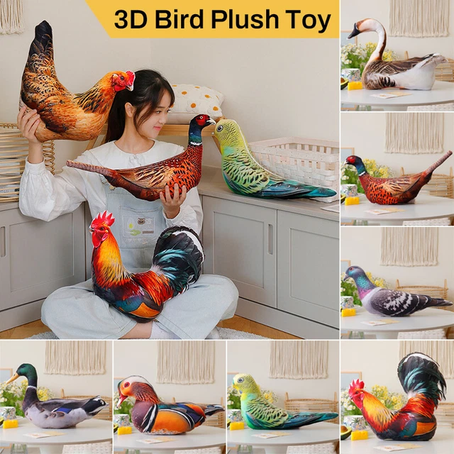 View of SIMULATION 3D BIRD Plush Toy Stuffed Chicken Rooster Duck Parrot Pillow ...