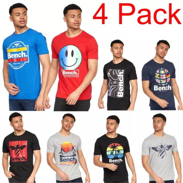 4 Pack Mens TShirt Short Sleeve Cotton Bench Casual Crew Neck T-Shirt Tee Top