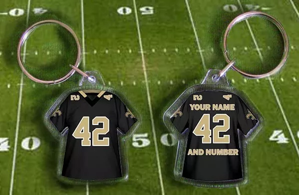 NEU ORLEANS SAINTS Shirt Trikot SCHLÜSSELRING, vollständig personalisierter Name & Nummer NFL