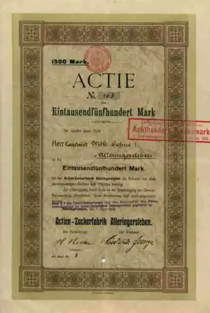 Zuckerfabrik Alleringersleben 1906 VEB Magdeburg Sachsen Anhalt 1500 Mark RAR