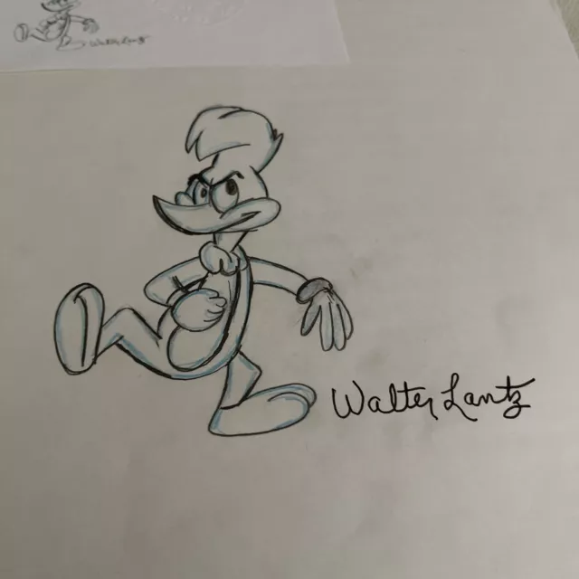 Walter Lantz HAND SIGNED Woody Woodpecker DRAWING ONE OF A KIND RARE W/COA 1970s