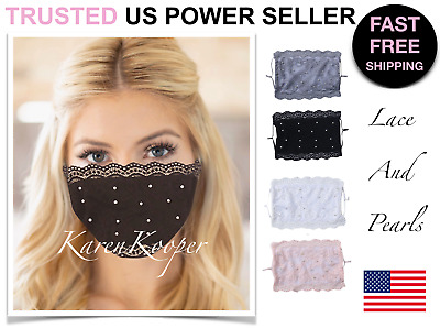 Fashion Face Mask Glitter Lace Pearls Bling Party Wedding Bridal Bachelorette