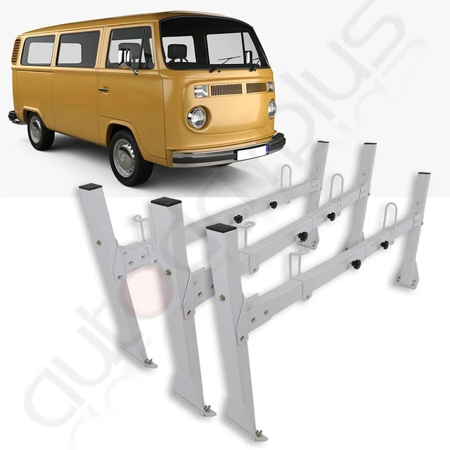 Universal Roof Rack Ladder Rack For Van 3 Bar Steel White Luggage Cargo Carrier