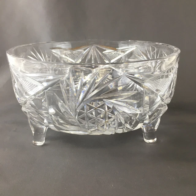 American Brilliant Ferner Cut Glass Footed Crystal Centerpiece Bowl 7 1/2"
