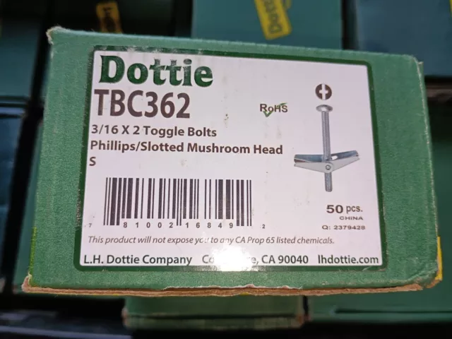 Dottie 3/16'' x 2'' Phillips/Slotted Mushroom Head Toggle Bolt #TBC362