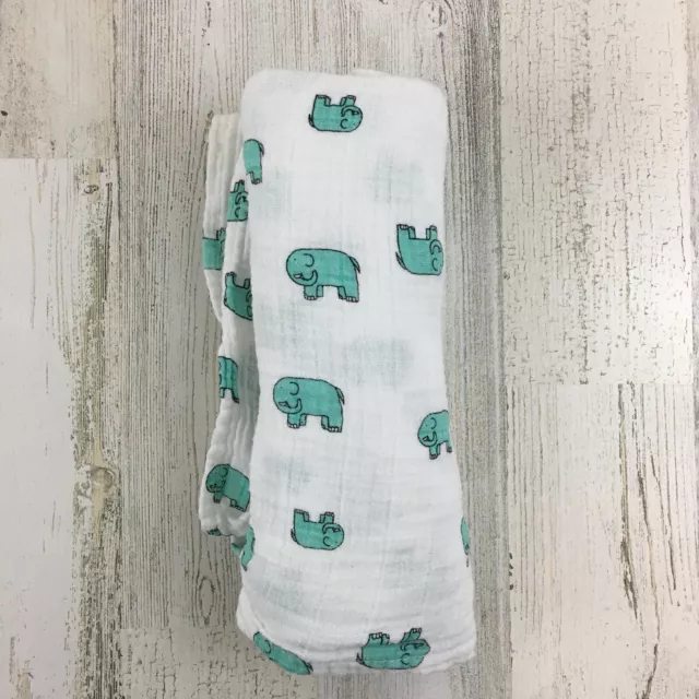 Aden & Anais Baby Blanket White Green Elephants Swaddle Muslin Cotton