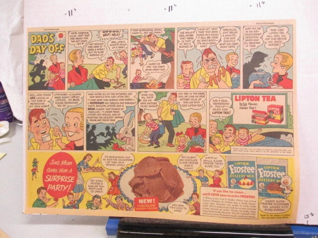 newspaper ad 1951 LIPTON Tea comic Frostee ice cream dessert mix DAD DAY OFF