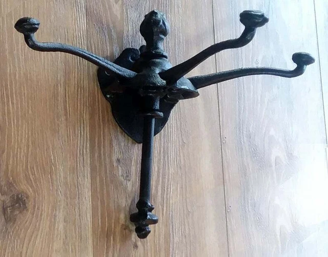 Clever Reproduction Victorian Era "Pop Open" Coat Hook Cast Iron Triple Hanger