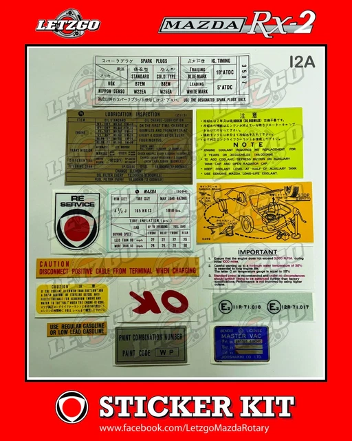 MAZDA RX2 STICKER Kit 12a Capella Rotary Vinyl Decal Car Stickers ...