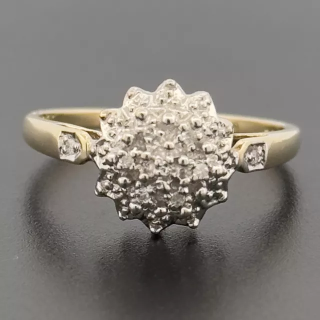 9 Karat Gelbgold Diamant Cluster Ring Größe Q gestempelt