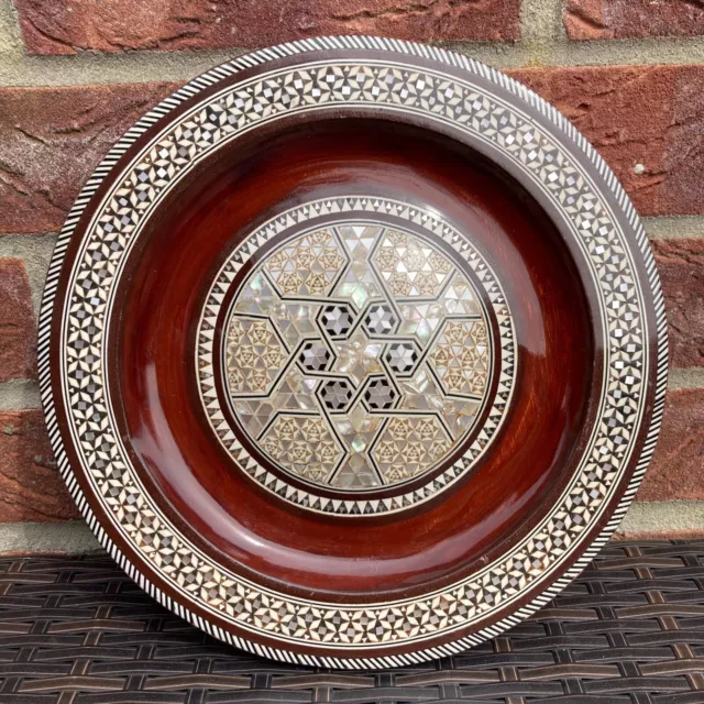 Egyptian Wooden Hand Inlaid Mother Of Pearl Brown Wall hanging Plate