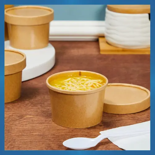 Disposable Soup Bowls Kraft Paper Soups Cups With Lids Takeaway Ice Cream Pots 3