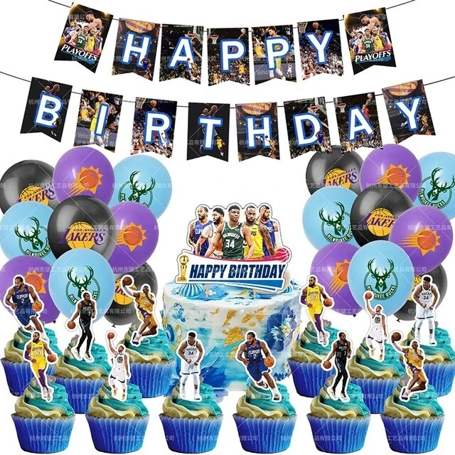 NBA Baloncesto Feliz Cumpleaños Fiesta Bandera Globos Topper Pastel Decoración Suministros