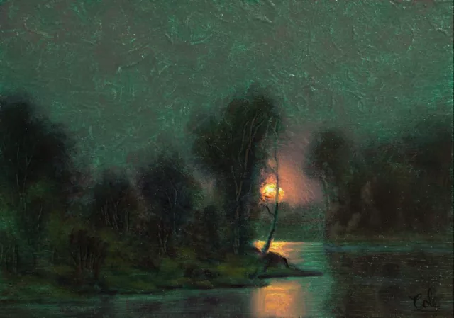 Original Tonalist Moonlit Moonlight Antique Style Landscape  Painting Max Cole