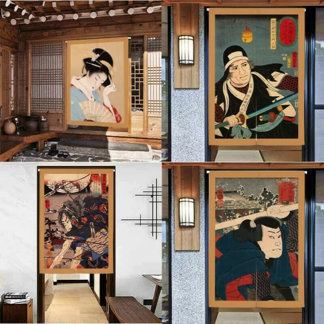 Japonais Noren Tapisserie Ukiyoe Samurai Cuisine Porte Rideau Pièce Diviseur