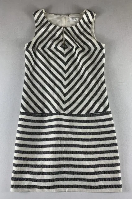Trina Turk Sheath Dress Womens Size 6 Black White Striped Sleeveless