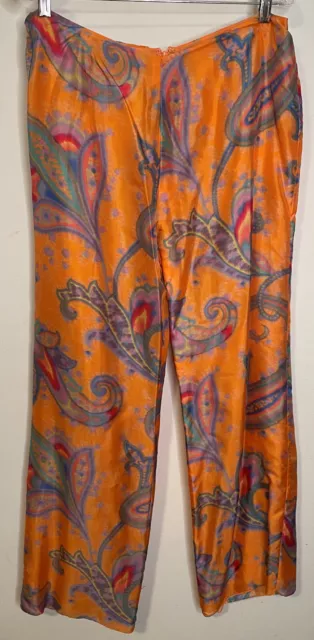 NWT Ralph Lauren Collection Orange Purple Watercolor Paisley Silk Pants + Scarf