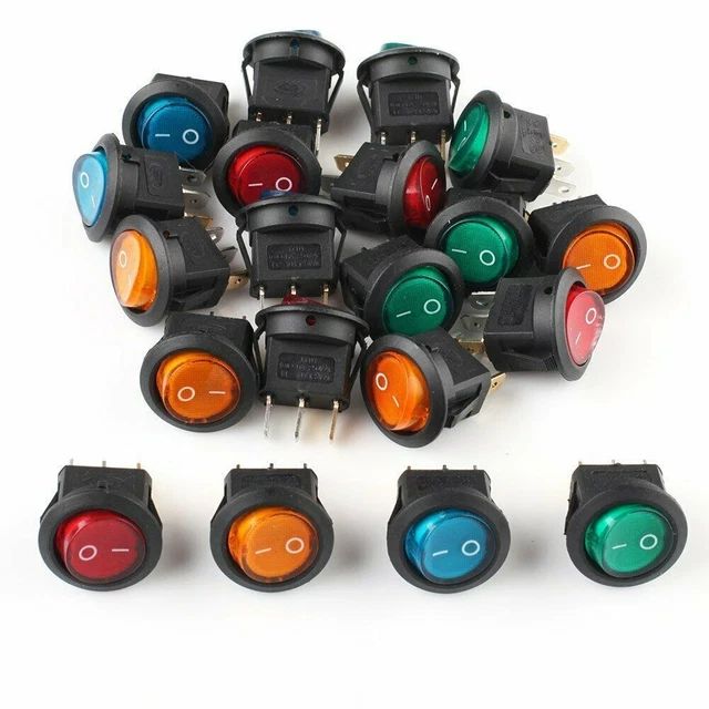WATERPROOF LED ILLUMINATED round rocker on/off toggle switch pack of 20 ...