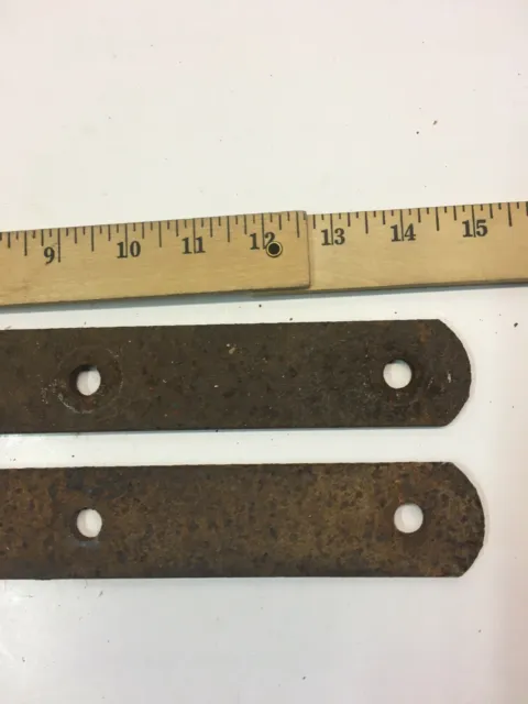 2 Vintage 15'' Farm Barn Door Gate Hand Forged Strap Hinges Great Rust Patina 3