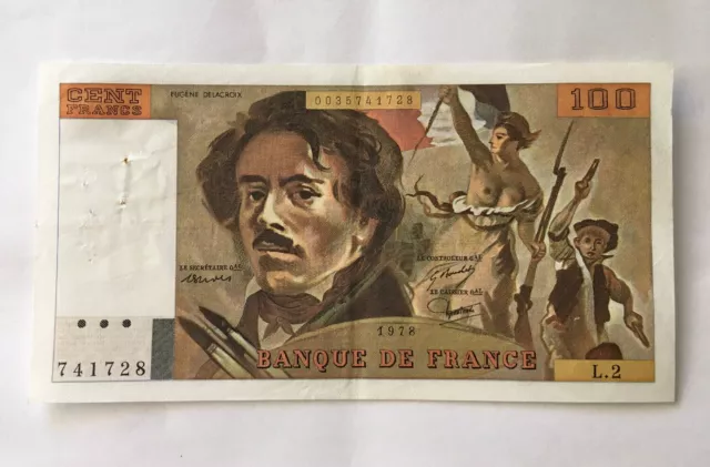 Billet 100 Francs Delacroix 1978 Sans Hachure