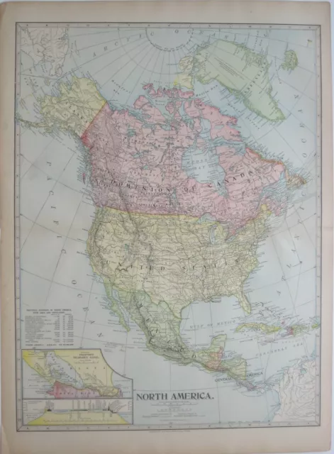 Original 1899 Map NORTH AMERICA Alaska United States Proposed Nicaragua Canal