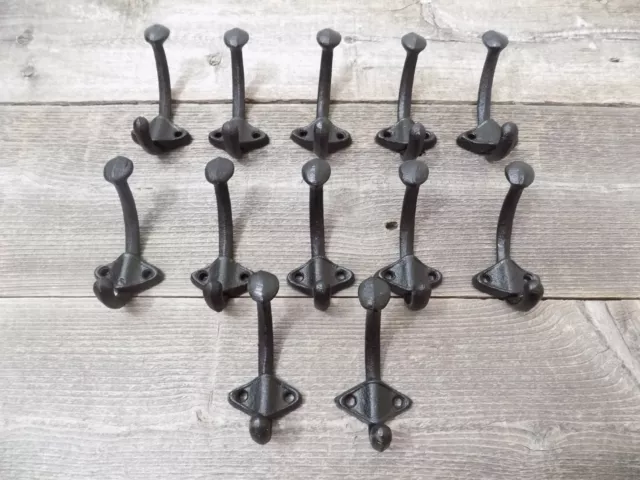 12 Black Coat Hooks Hat Rack Hall Tree Closet Cast Iron Restoration Hardware