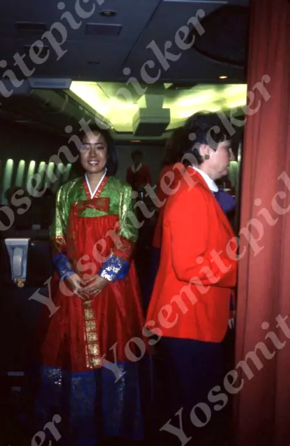 Sl68 Original slide 1987  Hong Kong airplane pretty Asian woman 062a