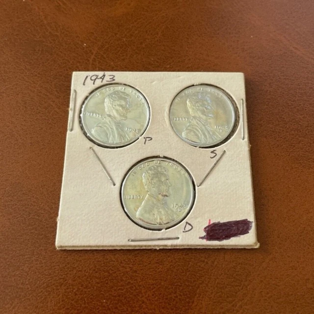 1943 P D S Wheat head Lincoln 3 Penny Set. Excellent Condition!!