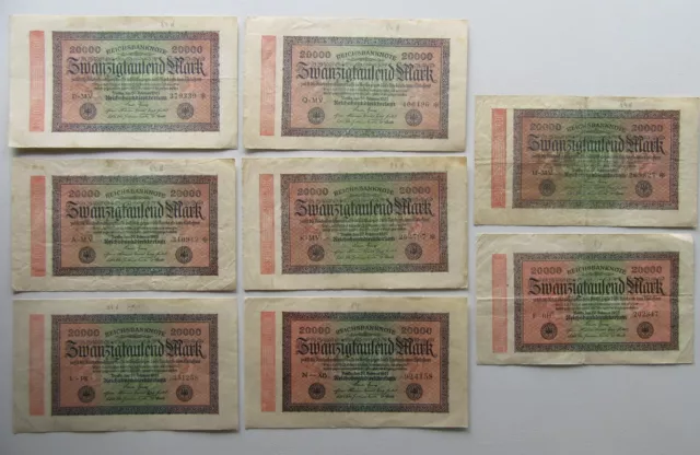 8 x Zwanzigtausend 20 Tsd. Mark Berlin Reichsbanknote 20000 Geldscheine alt