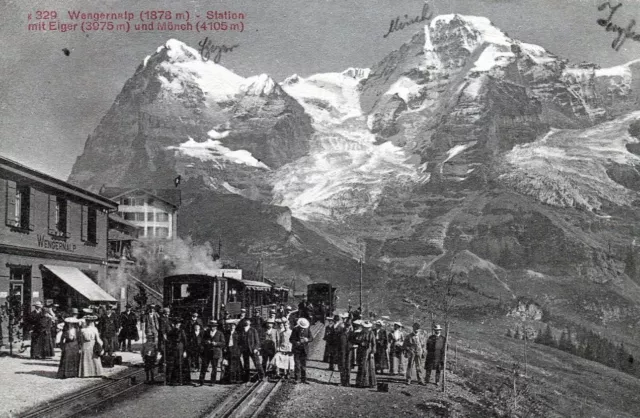 AK Wengernalp-Station mit Eiger und Mönch - 00214