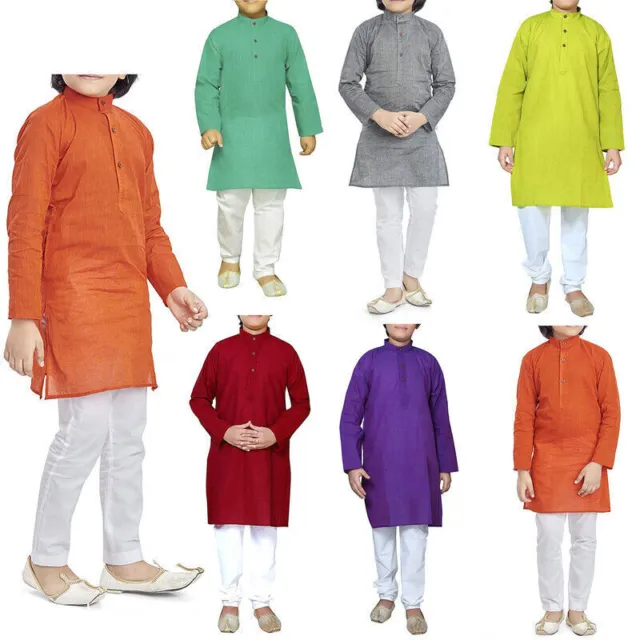 Set Pigiama Kurta Cotone Matrimonio Sherwani Abbigliamento Festa Tradizionale Per Ragazzi Bambini