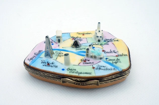 New French Limoges Trinket Box Amazing Paris Metro Map w Famous Paris Monuments 3