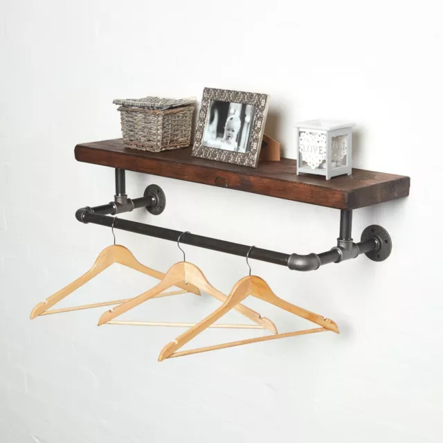 Steampunk Clothes Rail and Shelf - Made from Industrial Pipe & Solid Wood Shelf