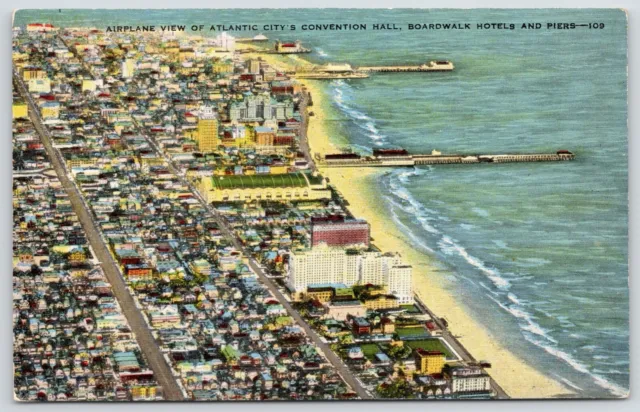 Atlantic City NJ~Airplane View~Convention Hall~Homes~Hotels~Pier~1940s Linen