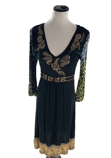Krista Lee Womens Multicolor Sequin Beaded Embroidered Midi Dress Size Small New