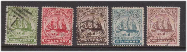 (F36-126) 1900 Turks & Caicos Islands mix of 5stamps 1/2d to 1/- (DZ)