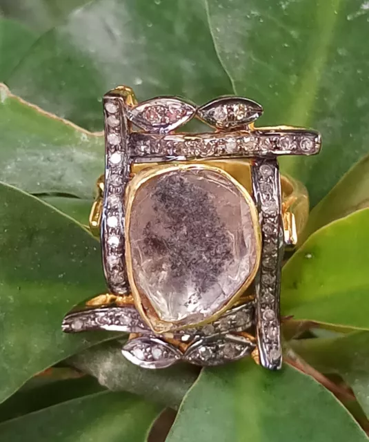 Natural Polki Pave Diamond 925 Sterling Silver Designer Jewelry Victorian Ring