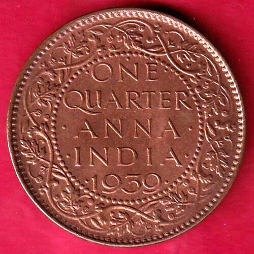 British India 1939 Unc George Vi One Quarter Anna Rare Coin #V65