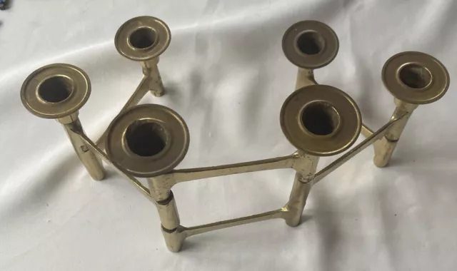 Vtg Brutalist Mid Century Modern Folding Brass 6 Candle Holder Candelabra Htf!