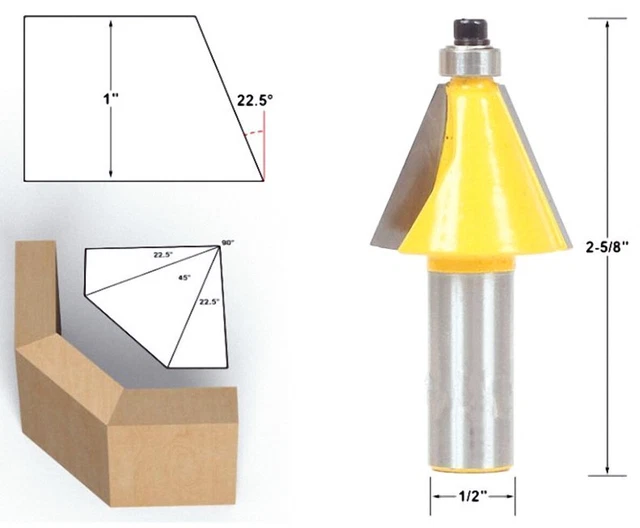 Milling 22.5 Degree Chamfer Edge Forming Router Bit 1/4" or 1/2" Shank  [M_4]