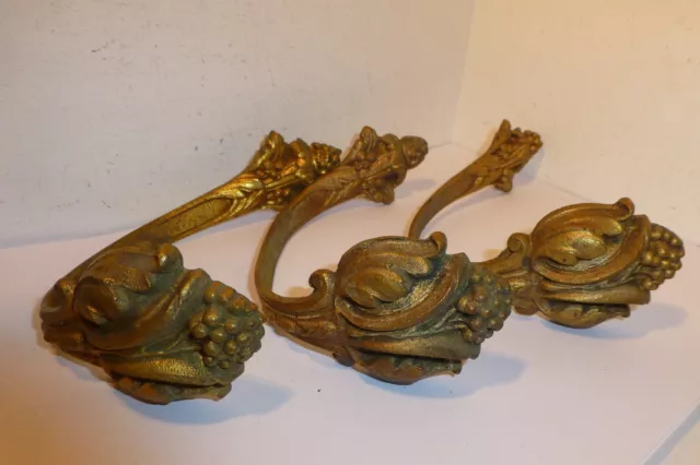 SET of 3 ANTIQUE FRENCH GILDED BRASS CURTAIN TIE BACKS