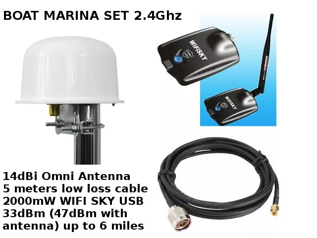 WiFi Outdoor 2.4Ghz Omni Antenna Aerial Signal Booster USB Boat Caravan Marina