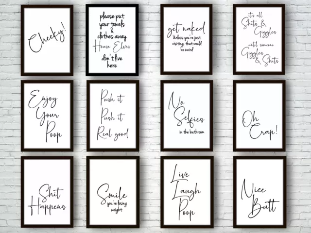 Bathroom Prints Script Style Framed Wall Art Funny Poster Toilet Home Pictures 3