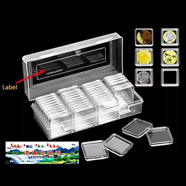 40Pcs Square Coin Capsules Holder Container for 17-30mm W/Storage Box Organizer