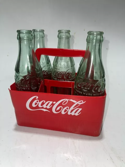 5 Coca-Cola Soda 6oz Glass Bottles W/ Plastic Carrier