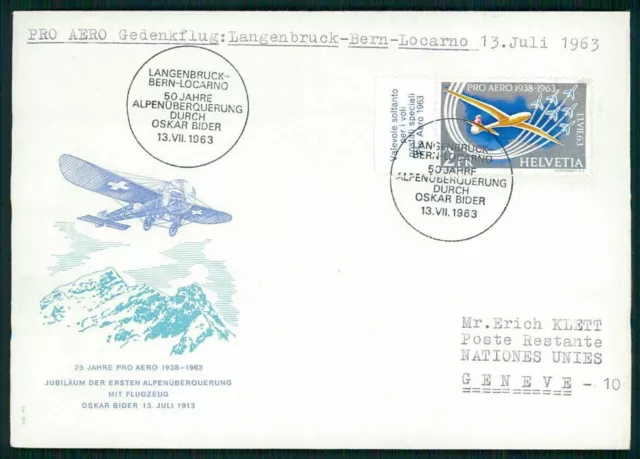 SCHWEIZ FLUGPOST 1963 GEDENKFLUG ALPENÜBERQUERUNG LUFTPOST AVIATION ig32