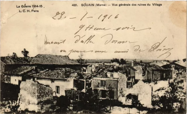 CPA MILITAIRE Souain-Vue générale des ruines du Village (316542)